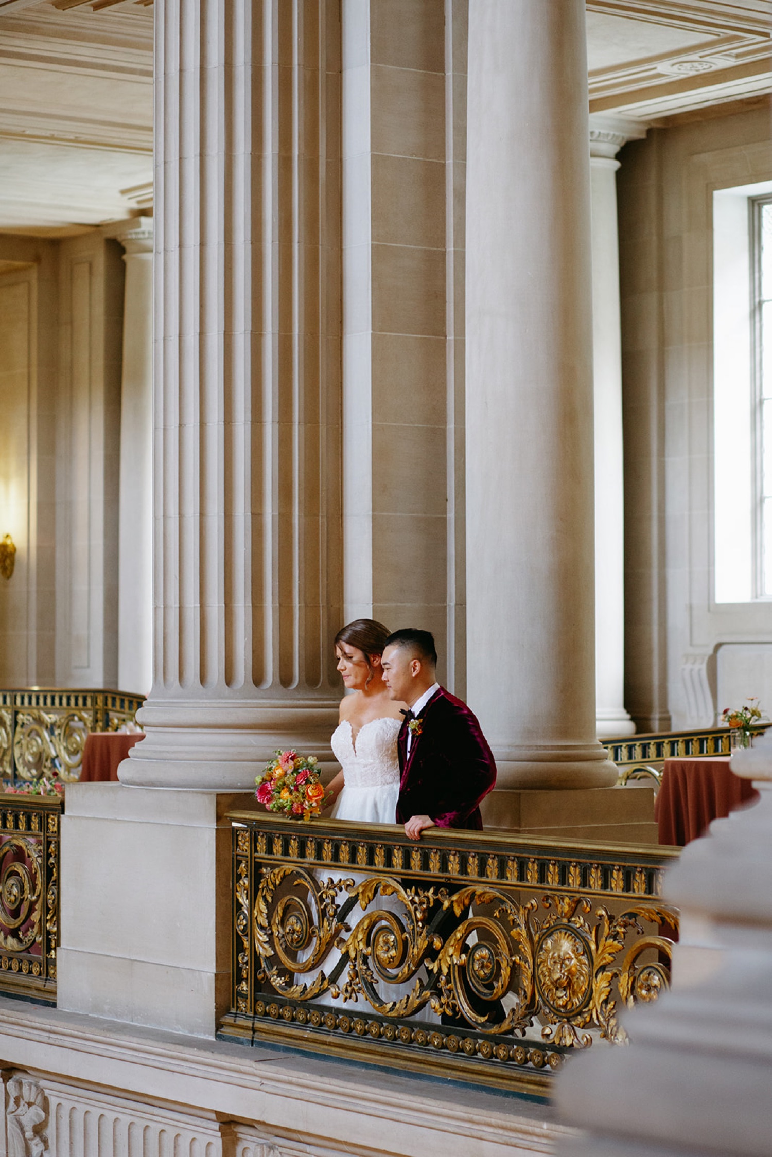 Bride and groom enjoy moment in SF City Hall
