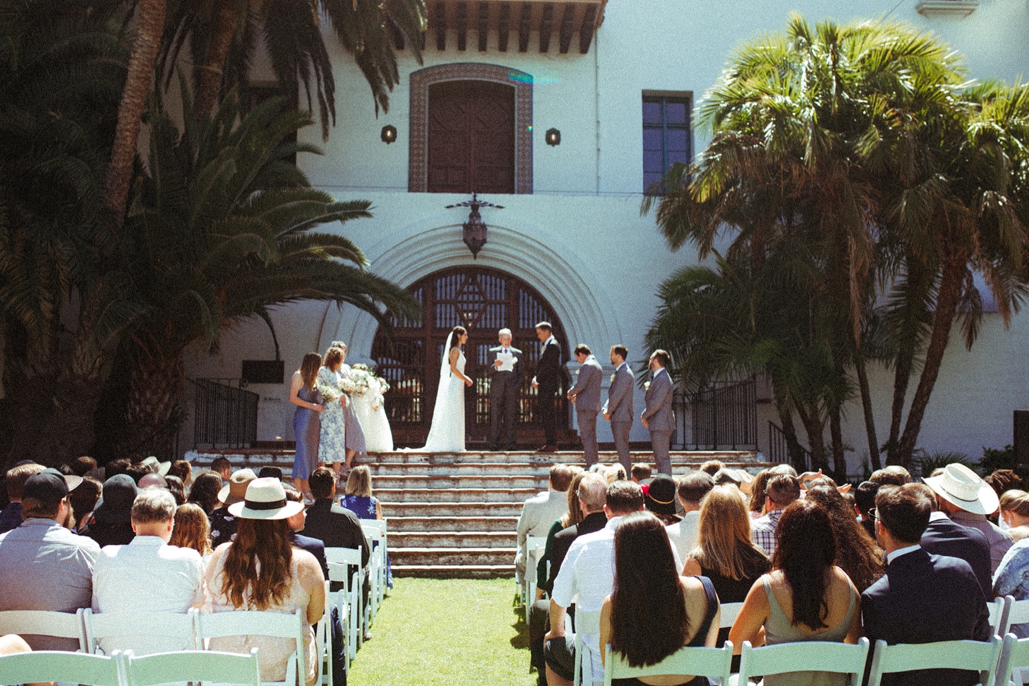 Wedding is held in Sunken Garden at the Santa Barbara Courthouse