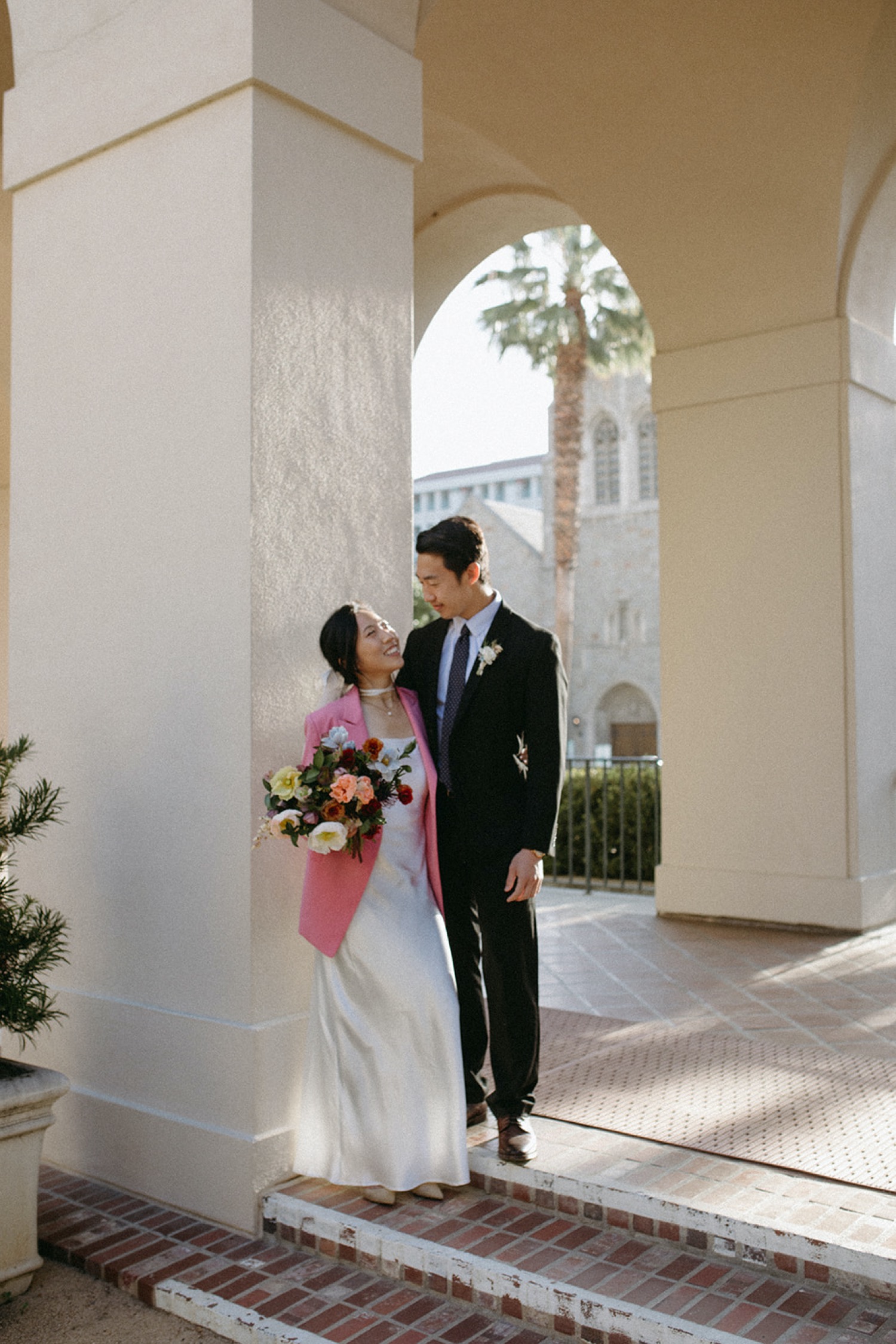 Couple pose during their engagement session in Pasadena.